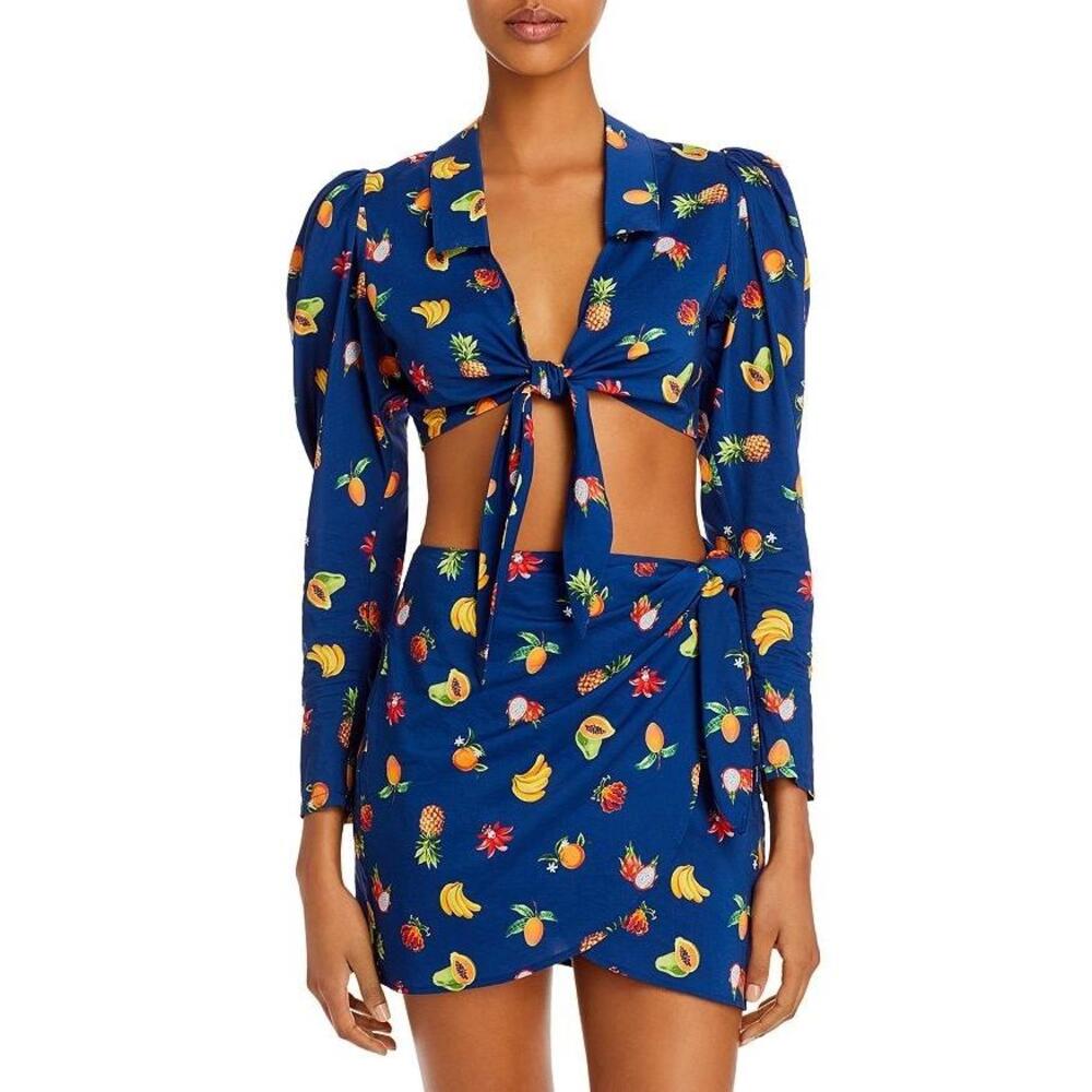 WeWoreWhat SET Chloe Mini Skirt & Bisou Tie-Front Crop Top Fruit Print SET NWT